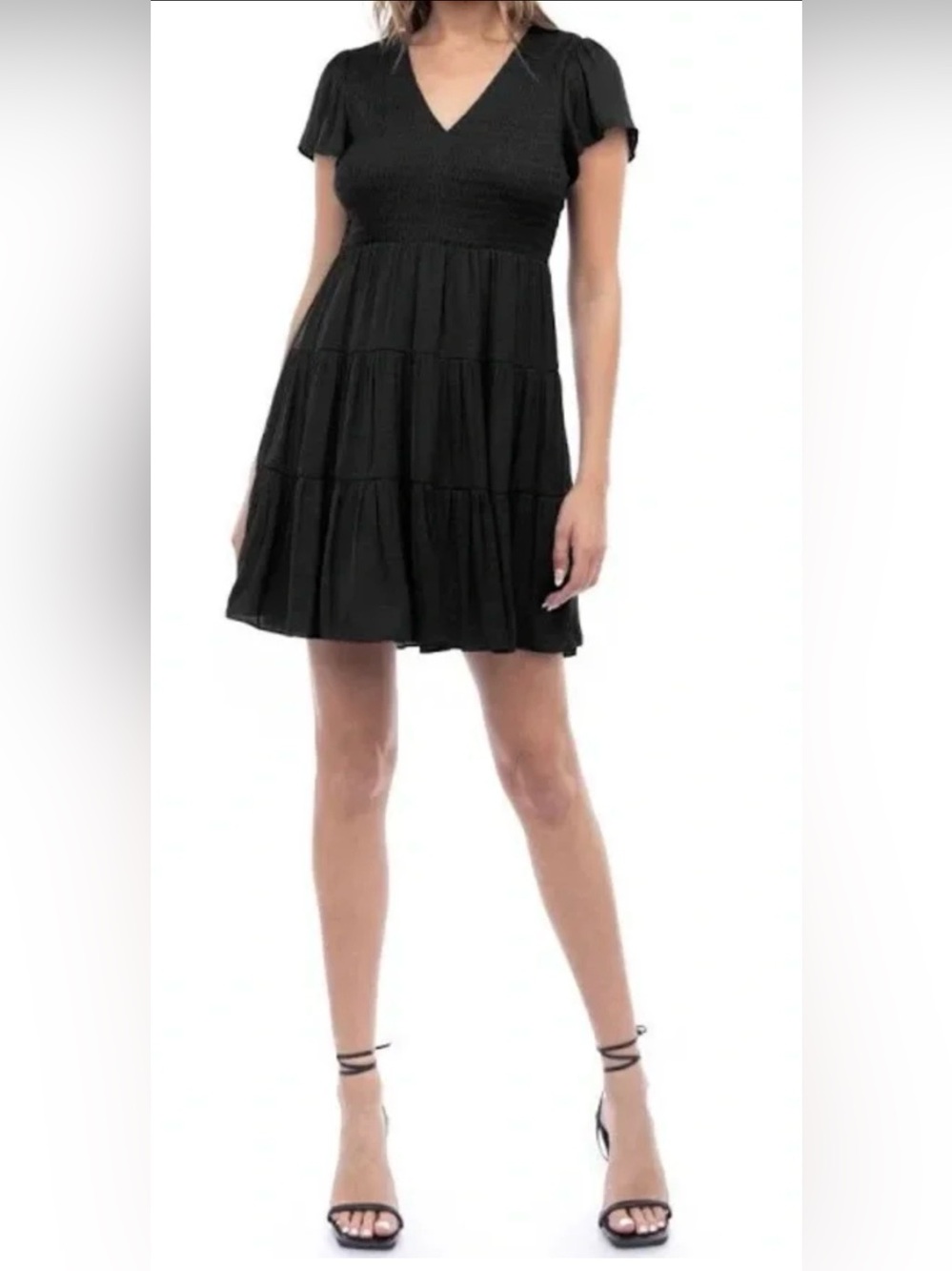 Naked Zebra NWT Black V-Neck Tiered Mini Dress Sz Medium